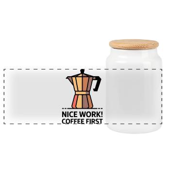 Beau travail ! Coffee First - Cafetière Moka - Boîte à biscuits avec couvercle en bois - blanc - Devant