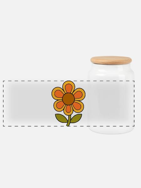 70er Jahre Blume Muster Retro flowerpower - Panorama Keksdose mit Holzdeckel - Weiß