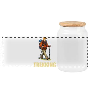 Illustration d’aventurier en randonnée - Boîte à biscuits avec couvercle en bois - blanc - Devant