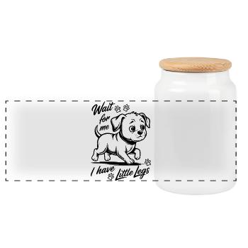 Wait for me I have little legs - Dog walk - Panoramic Cookie Jar with Wooden Lid - white - Front