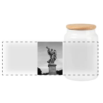 Statue d’ange avec croix grise - Boîte à biscuits avec couvercle en bois - blanc - Devant