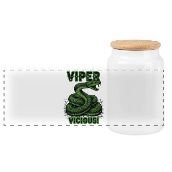 Wild Vicious Viper Snake - Panoramic Cookie Jar with Wooden Lid - white - Front