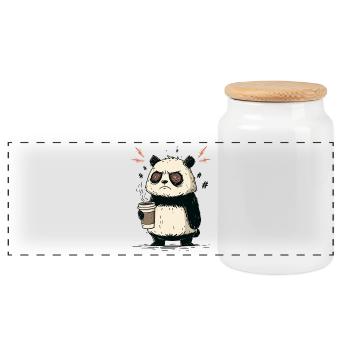 Coffee Stress Panda - Panoramic Cookie Jar with Wooden Lid - white - Front