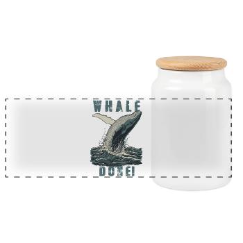 Vintage Whale Done Whale Humor - Panoramic Cookie Jar with Wooden Lid - white - Front