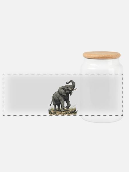 Majestic Elephant Vintage Safari - Panorama Keksdose mit Holzdeckel - Weiß
