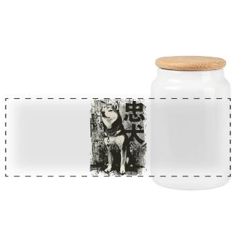 Akita Inu Portrait – 忠犬 Urban Art - Panoramic Cookie Jar with Wooden Lid - white - Front
