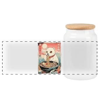 Kawaii Polar Bear Ramen Anime - Panoramic Cookie Jar with Wooden Lid - white - Front