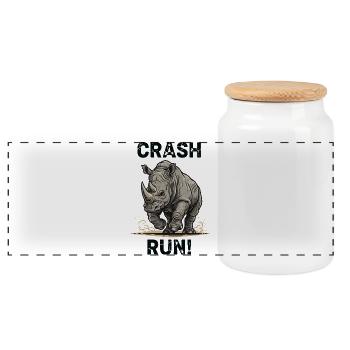 Wild Rhinoceros Crash Run - Panorama Keksdose mit Holzdeckel - Weiß - Vorne