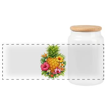 Ananas tropical avec des fleurs - Boîte à biscuits avec couvercle en bois - blanc - Devant