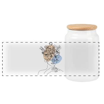 Femme en art de trait aux fleurs minimaliste élégante - Boîte à biscuits avec couvercle en bois - blanc - Devant