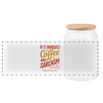 Café et sarcasme, comptez sur moi - Boîte à biscuits avec couvercle en bois - blanc - Devant