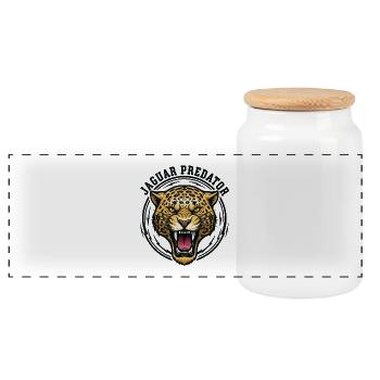 Jaguar Predator Feline Wild Force - Panoramic Cookie Jar with Wooden Lid - white - Front