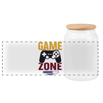 Gamer – Game Zone - Panorama Keksdose mit Holzdeckel - Weiß - Vorne