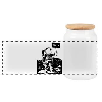 Astronaut on the moon holding a sign - Panorama Keksdose mit Holzdeckel - Weiß - Vorne