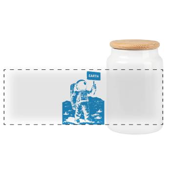 Astronaut on the moon holding a sign - Panoramic Cookie Jar with Wooden Lid - white - Front
