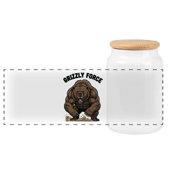 Grizzly Strength Bear Muscle Fitness - Panoramic Cookie Jar with Wooden Lid - white - Front