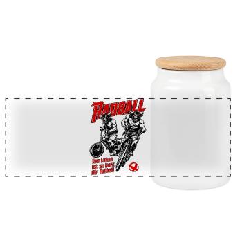 Cycling ball, Cycling players, Indoor cycling, Football - Panoramic Cookie Jar with Wooden Lid - white - Front