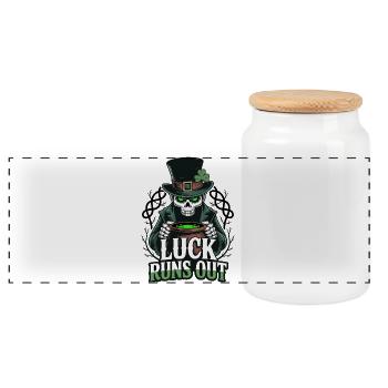 St. Patrick's Day Skellett: Happiness runs out - Panoramic Cookie Jar with Wooden Lid - white - Front