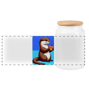 otter - Panoramic Cookie Jar with Wooden Lid - white - Front