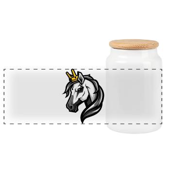 Horse Head Crown - Panoramic Cookie Jar with Wooden Lid - white - Front