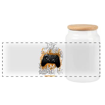 Gamer gaming enthusiast video games console funny - Panoramic Cookie Jar with Wooden Lid - white - Front
