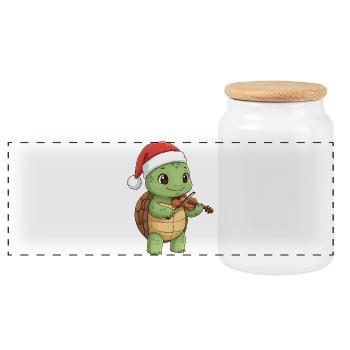 Christmas Turtle Animal Playing Violin Art - Panoramic Cookie Jar with Wooden Lid - white - Front
