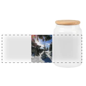 Forêt d’hiver Rayons de soleil dans la neige - Boîte à biscuits avec couvercle en bois - blanc - Devant