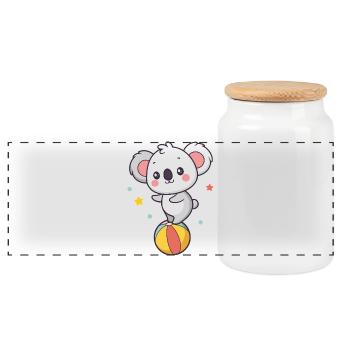 Cute Koala on Rainbow Balloon - Panoramic Cookie Jar with Wooden Lid - white - Front