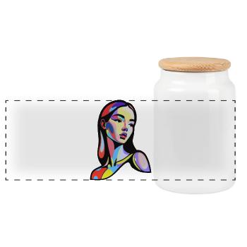 Portrait abstrait coloré dans le style pop art - Boîte à biscuits avec couvercle en bois - blanc - Devant