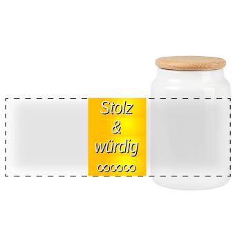 Proud and Worthy Gold Print - Panoramic Cookie Jar with Wooden Lid - white - Front