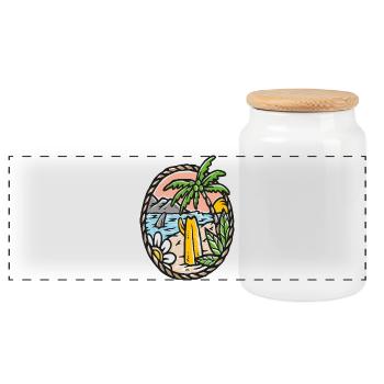 Beach Dream Palm Tree Waves Circle Frame - Panoramic Cookie Jar with Wooden Lid - white - Front