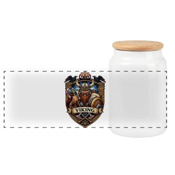 Vikinger Krieger Schildemblem - Panorama Keksdose mit Holzdeckel - Weiß - Vorne