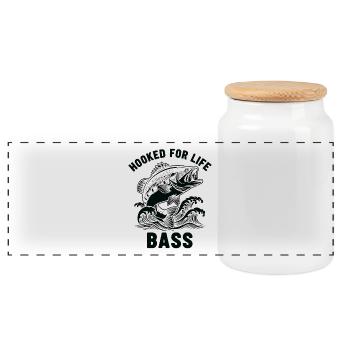 Fishing for sea bass river - Panoramic Cookie Jar with Wooden Lid - white - Front