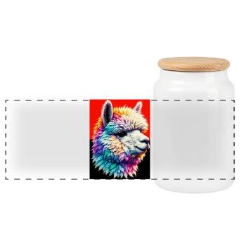 Alpaca - Panoramic Cookie Jar with Wooden Lid - white - Front
