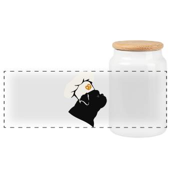Chien Baker Minimaliste avec Chapeau - Boîte à biscuits avec couvercle en bois - blanc - Devant