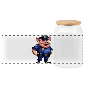 Pig Policeman - Panoramic Cookie Jar with Wooden Lid - white - Front