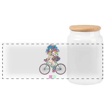 Harajuku Decora Girl auf Pastell-Rennrad - Panorama Keksdose mit Holzdeckel - Weiß - Vorne