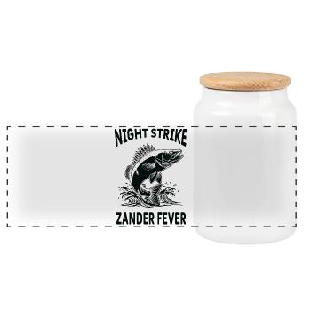 Fishing Sandre River Night Strike - Panoramic Cookie Jar with Wooden Lid - white - Front