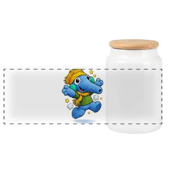 Leo Longnose laughing - Panoramic Cookie Jar with Wooden Lid - white - Front