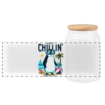 Antarktischer Strand-Pinguin mit Sonnenbrille - Panorama Keksdose mit Holzdeckel - Weiß - Vorne
