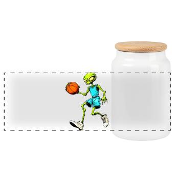 Aliens Basketball - Panorama Keksdose mit Holzdeckel - Weiß - Vorne