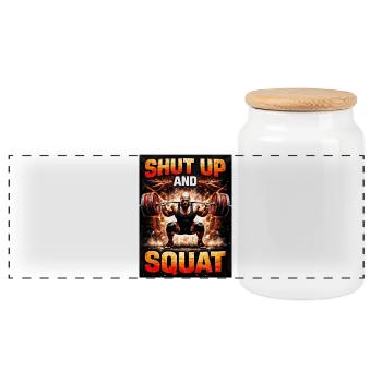 Shut Up and Squat - Panoramic Cookie Jar with Wooden Lid - white - Front