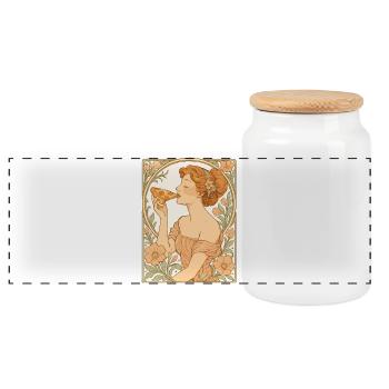 Elegant Pizza Girl Illustration in Art Nouveau St - Panoramic Cookie Jar with Wooden Lid - white - Front