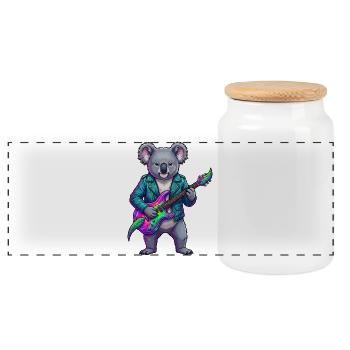 Koala Neon-Gitarrenheld - Panorama Keksdose mit Holzdeckel - Weiß - Vorne