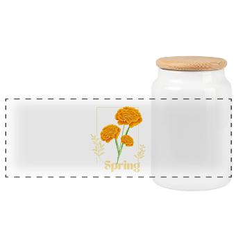 Spring Flowers Orange - Panoramic Cookie Jar with Wooden Lid - white - Front