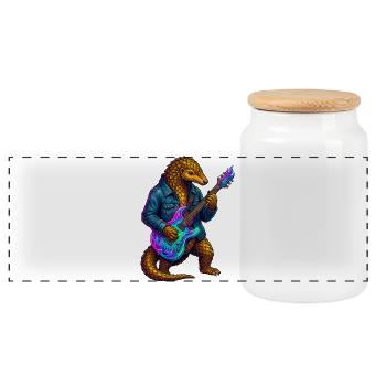 Pangolin avec veste et guitare électrique néon - Boîte à biscuits avec couvercle en bois - blanc - Devant
