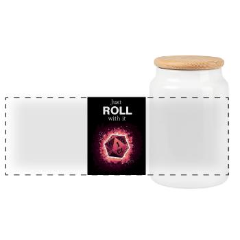 Just Roll With It Retro D20 Magenta Dice - Panoramic Cookie Jar with Wooden Lid - white - Front