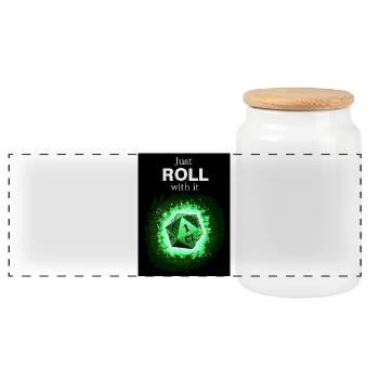 Just Roll With It Retro D20 Green Dice - Panorama Keksdose mit Holzdeckel - Weiß - Vorne