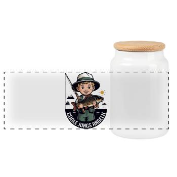Coole Jungs Angeln Cartoon Motiv - Panorama Keksdose mit Holzdeckel - Weiß - Vorne