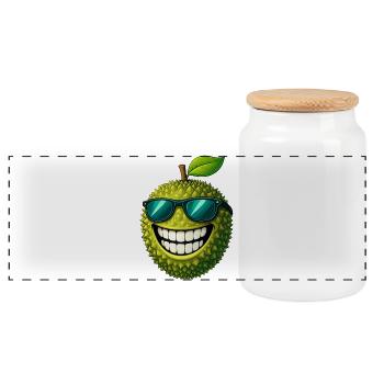 Cooler Guarana Cartoon Sommerfrucht Grinsen Cool - Panorama Keksdose mit Holzdeckel - Weiß - Vorne